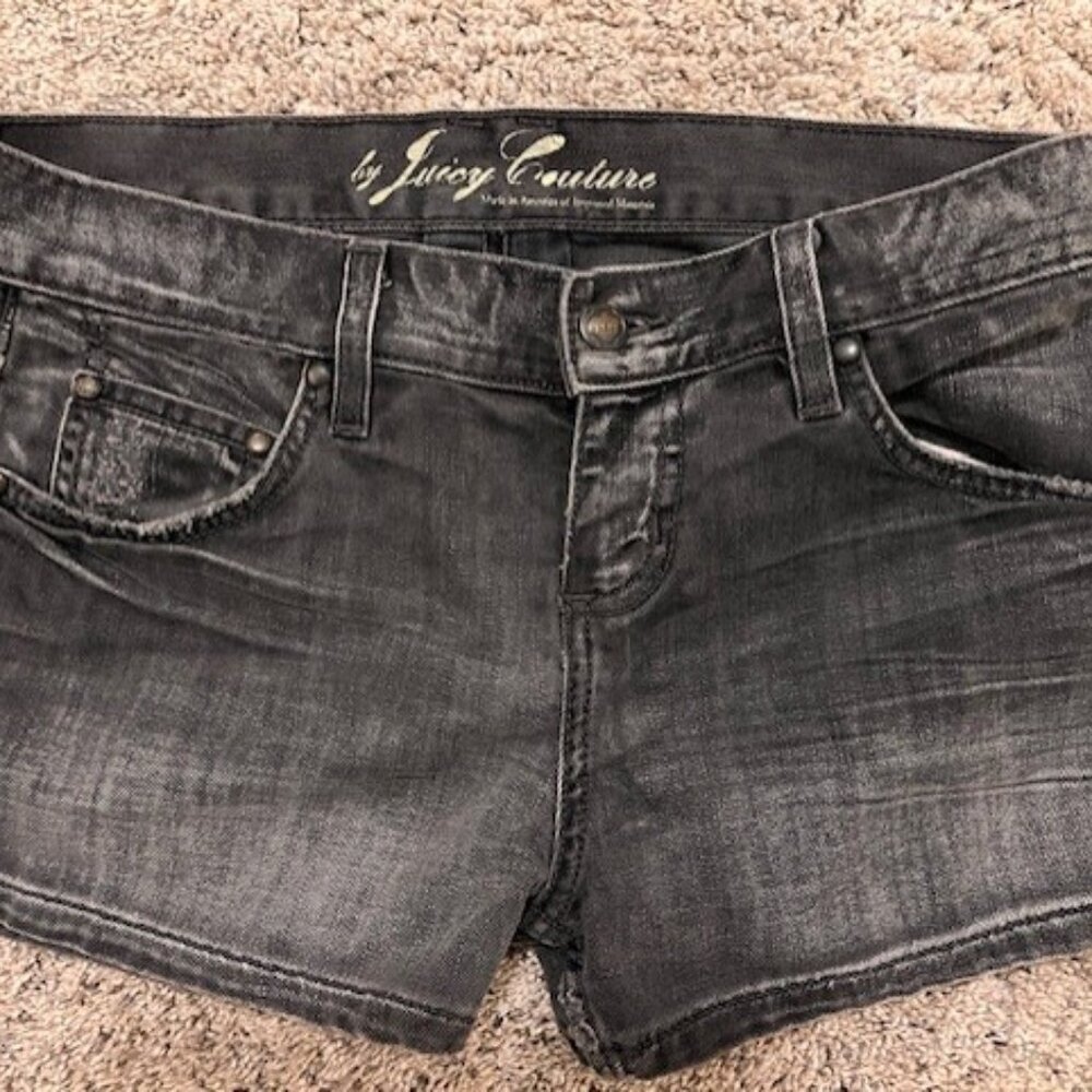 Juicy Couture distressed black denim shorts, US small (European size 25)
